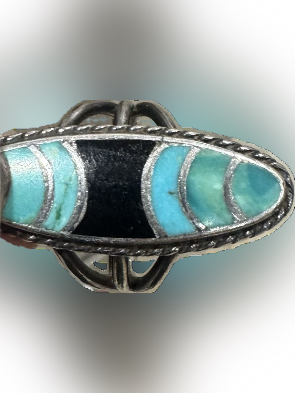 Sterling Silver Turquoise & Black Inlay Band - Women